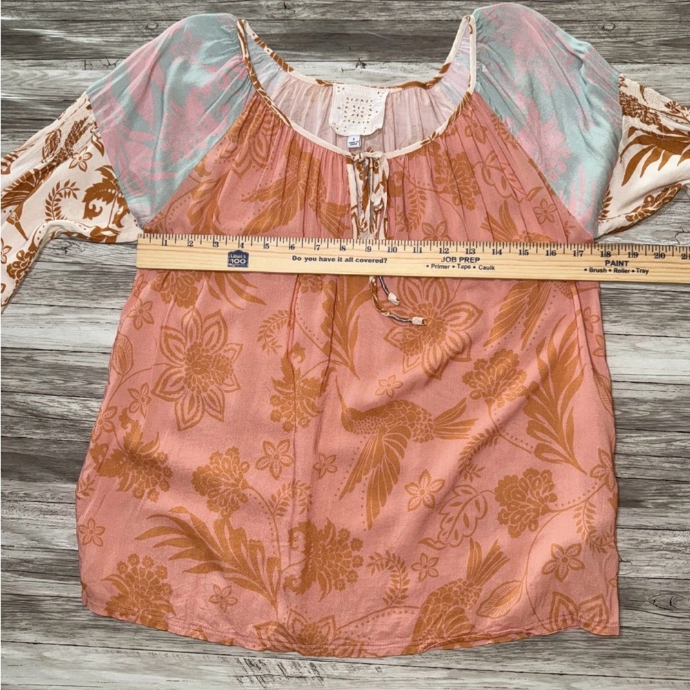 JOHNNY WAS Top Sz S Peasant Blouse Waimea Mixed Floral Hummingbird Boho Chic - Picture 8 of 13